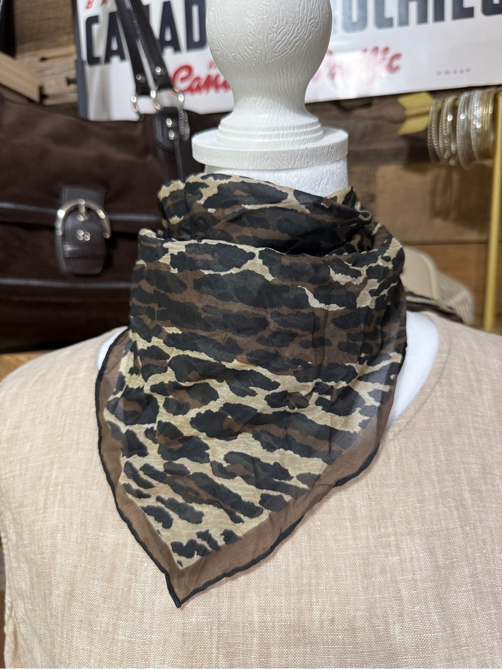 Leopard Sheer Square Scarf - Brown, Black, Cream
